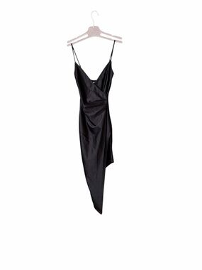Emerald Sundae Black Asymmetrical Slip Dress